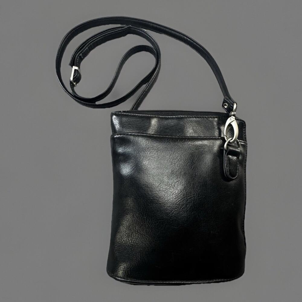 Vintage Black Leather Crossbody Bag Organizer Purse Minimalist Y2K -556